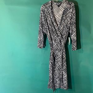 George Ladies Black & White Print Faux Wrap Dress